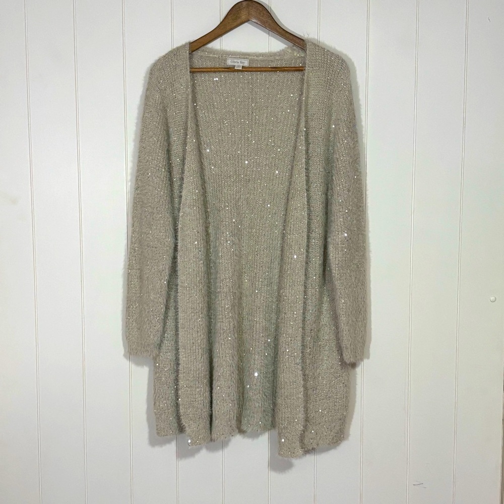Elegant Gray Sequin Open Cardigan size XL